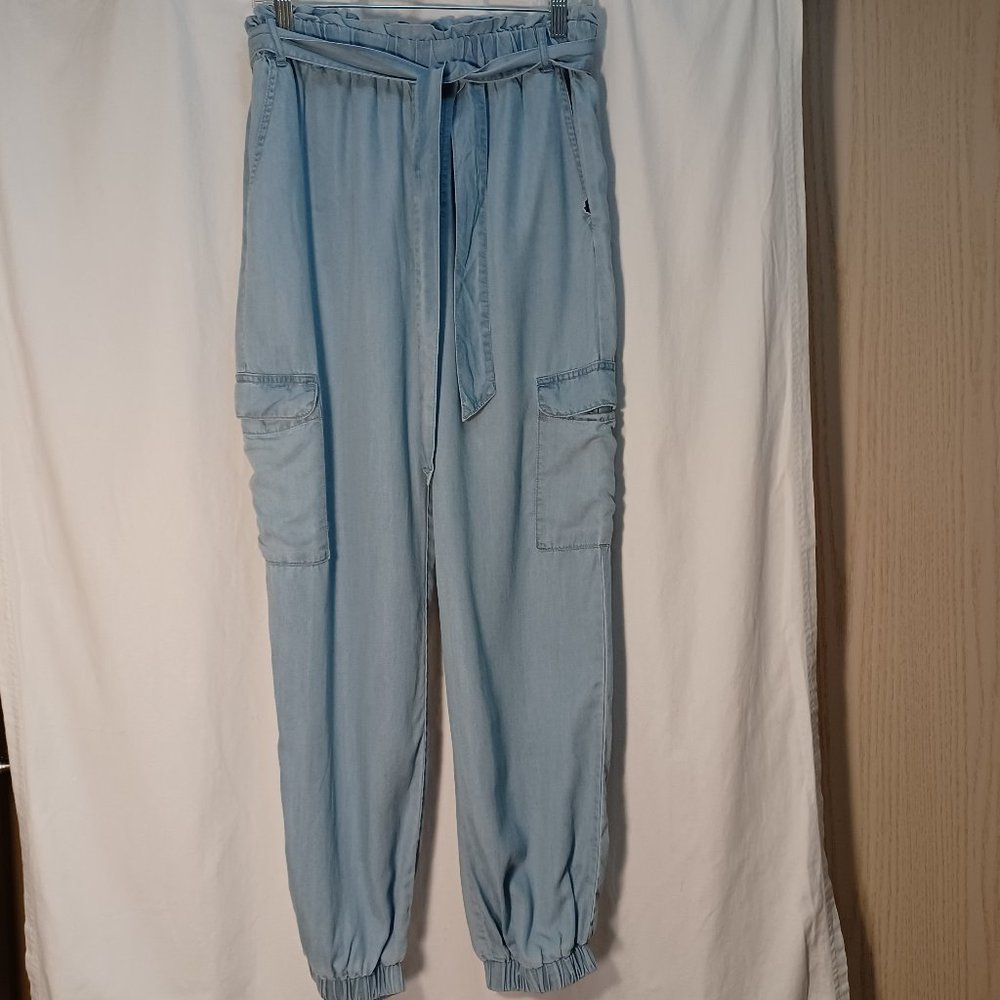 Indigo Rising High-waist Harem pants, Jean color, size large, fabric belt